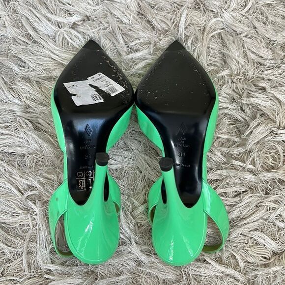 The Attico Lola Patent Leather Pointed Toe Slingback Pumps in Fluo Green Size 38 - Picture 15 of 15